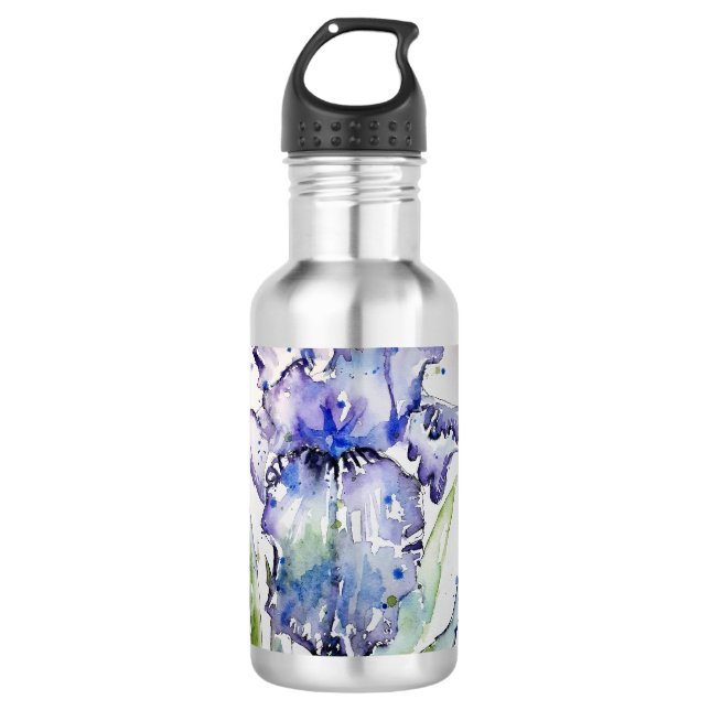 Blue Iris Blume Art Collection Edelstahlflasche (Vorderseite)
