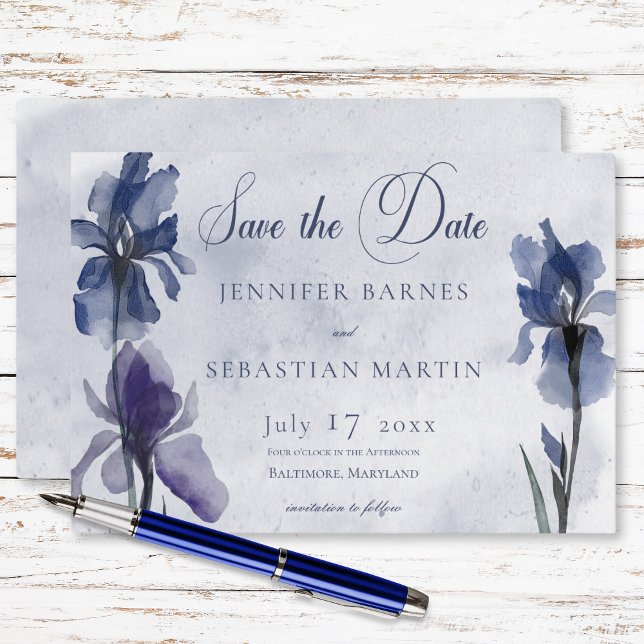 Blue Iris Blume Blue Modern Wedding Save The Date (Blue Iris Flowers Blue Modern Wedding Save The Date)