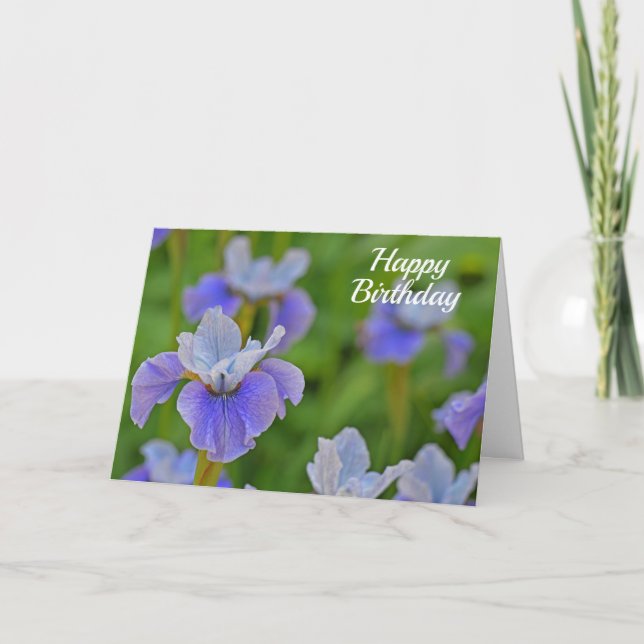 Blue Iris Blume Elegante Happy Birthday Karte (Vorderseite)