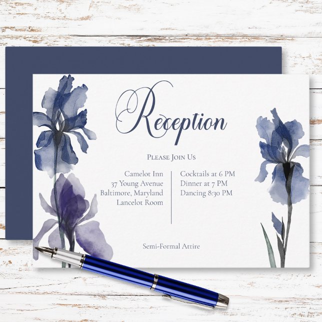 Blue Iris Blume Hochzeit Moderner Empfang Begleitkarte (Blue Iris Flowers Wedding Modern Reception Enclosure Card)