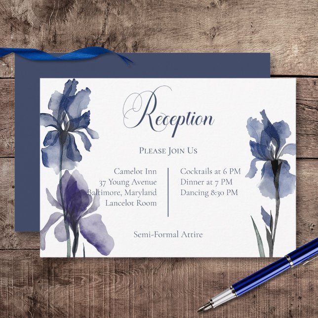 Blue Iris Blume Hochzeitsempfang Begleitkarte (Blue Iris Flowers Wedding Reception Card)