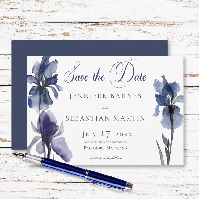 Blue Iris Blume Moderne Hochzeit Save The Date (Blue Iris Flowers Modern Wedding Save The Date)