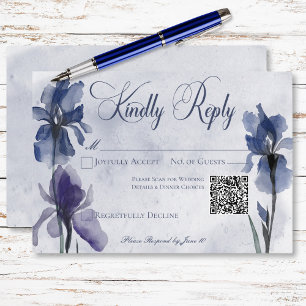 Blue Iris Blume Modernes Blue Wedding QR Code RSVP Karte