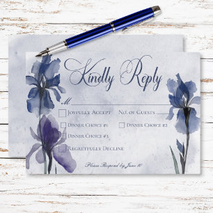 Blue Iris Blume Modernes Blue Wedning Dinner RSVP Karte