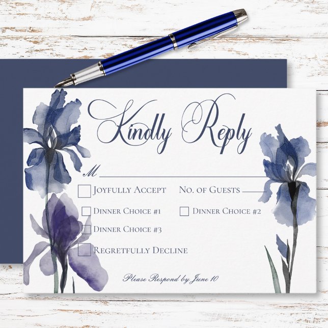 Blue Iris Blume Modernes Hochzeitsessen RSVP Karte (Blue Iris Flowers Modern Wedding Dinner RSVP Card)