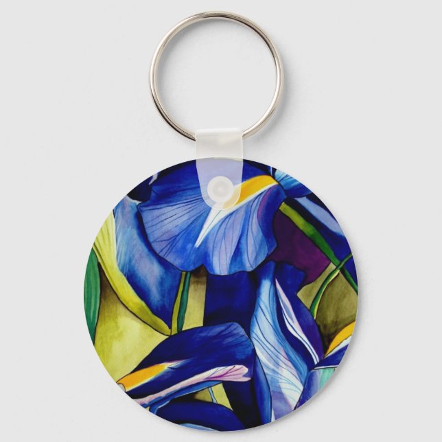 Blue Iris Blume Original Aquarellmalerei Schlüsselanhänger (Vorderseite)
