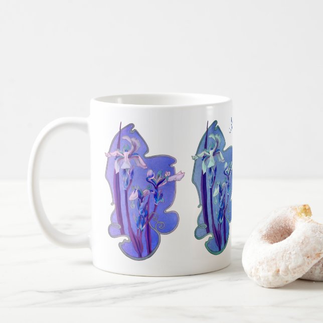 Blue Iris floral Art Personalisiert Kaffeetasse (Mit Donut)