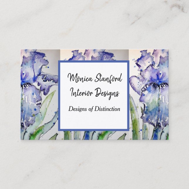 Blue Iris Floral Blume Watercolor Business Card Visitenkarte (Vorderseite)