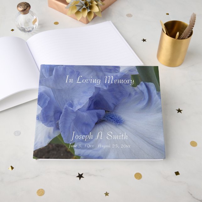 Blue Iris floral Memorial Service Gästebuch (Vorderseite Offen)