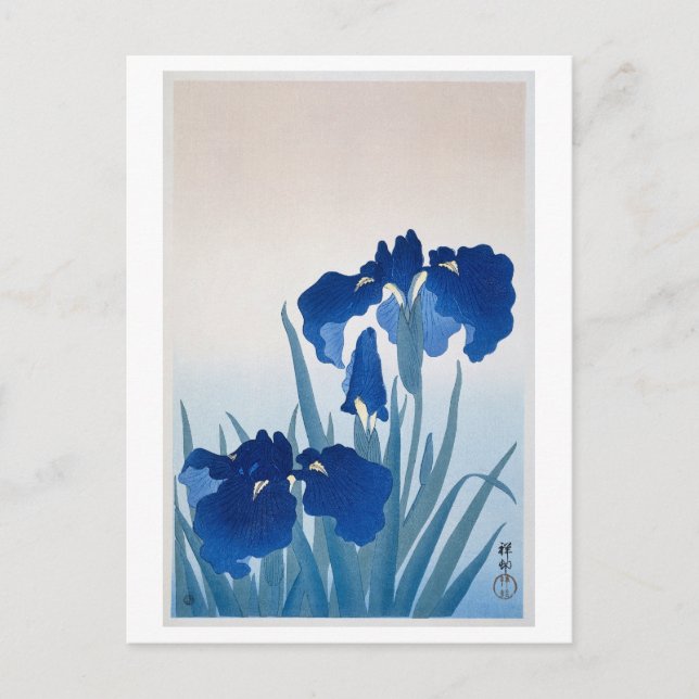 Blue Iris Japanese Woodblock Print Vintag Postkarte (Vorderseite)