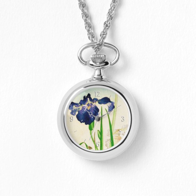 Blue Iris - Japanischer Aquarelldruck Armbanduhr (Vorderseite)
