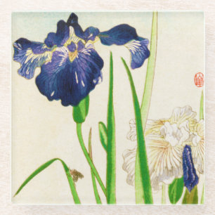 Blue Iris - Japanischer Aquarelldruck Glasuntersetzer