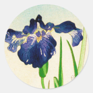 Blue Iris - Japanischer Aquarelldruck Runder Aufkleber