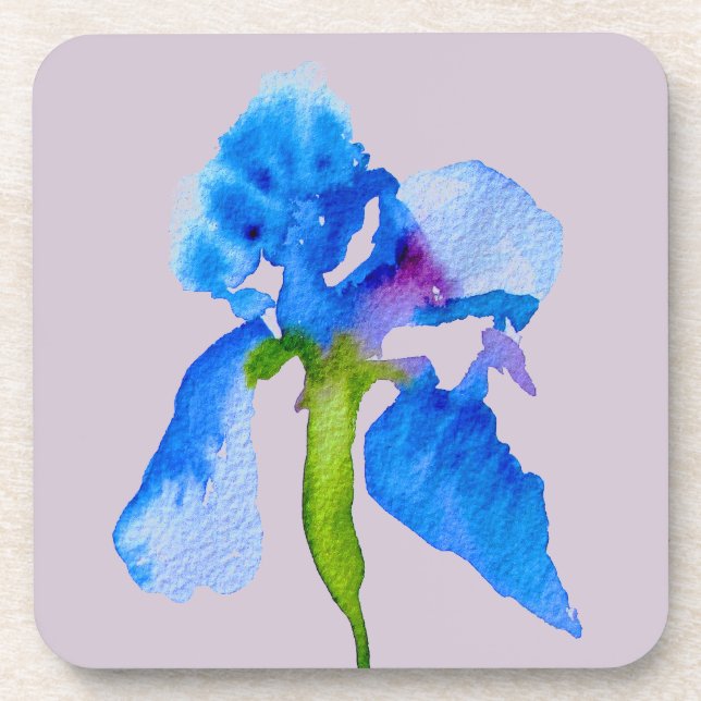 Blue Iris moderne Aquarellkunst Getränkeuntersetzer (Vorderseite)