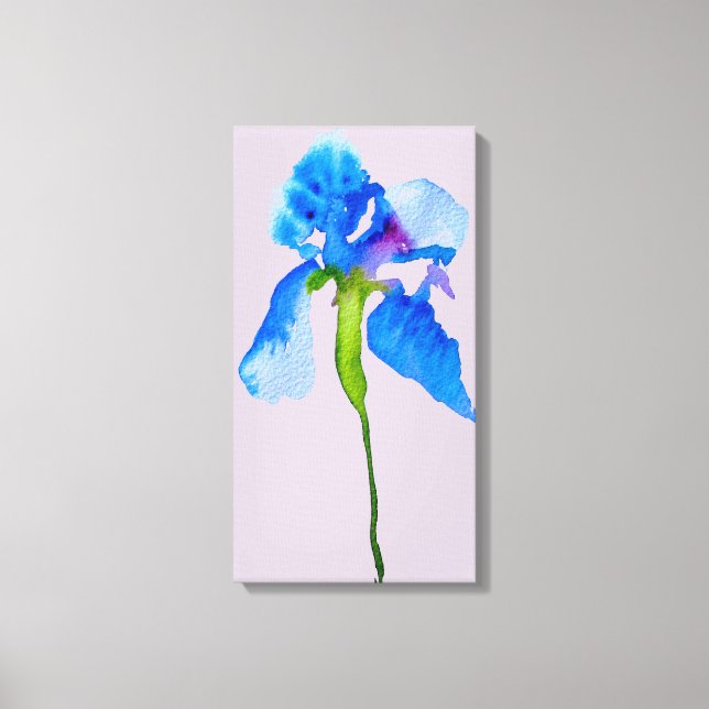 Blue Iris moderne Aquarellkunst Leinwanddruck (Vorderseite)