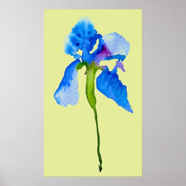 Blue Iris moderne Aquarellkunst Poster (Vorne)