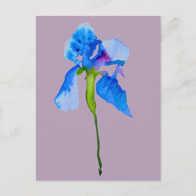 Blue Iris moderne Aquarellkunst Postkarte (Vorderseite)