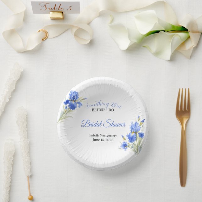 Blue Iris Something Blue Before I Do Bridal Shower Pappteller (Hochzeit)