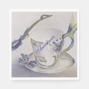 BLUE IRIS TEACUP MONOGRAMM PARTY SERVIETTE