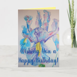 Blue Iris Watercolor fleurs florales Carte d'anniv