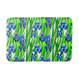Blue Iris Watercolor-Muster Badematte