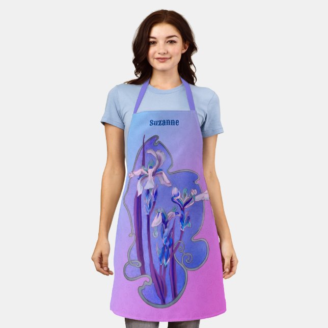 Blue Irises floral Art Personalisiert Schürze (Getragen)