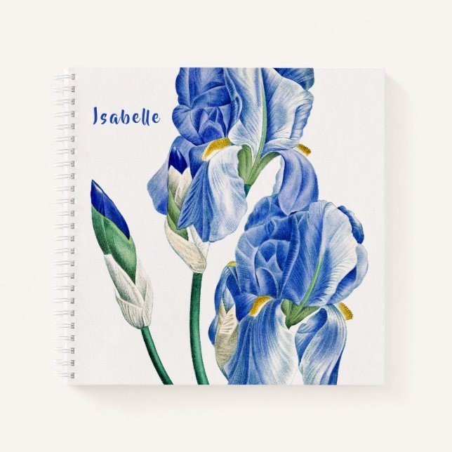 Blue Irises Monogram Notizbuch (Vorderseite)