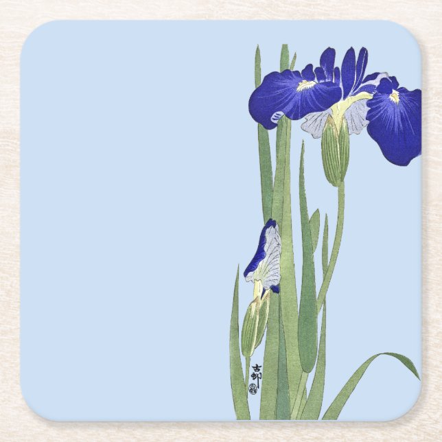 Blue Irises von Ohara Koson Rechteckiger Pappuntersetzer (Vorderseite)