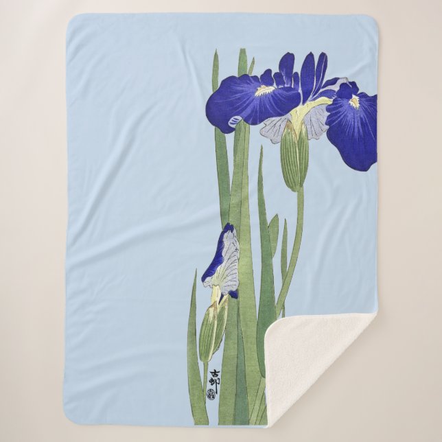 Blue Irises von Ohara Koson Sherpadecke (Vorderseite)