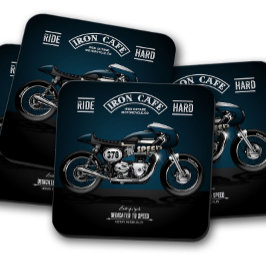 Blue Iron Cafe Motorcycle Coaster | Coaster Set Glasuntersetzer