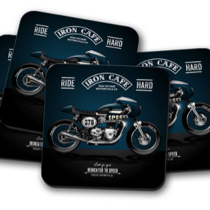 Blue Iron Cafe Motorcycle Coaster   Coaster Set Glasuntersetzer