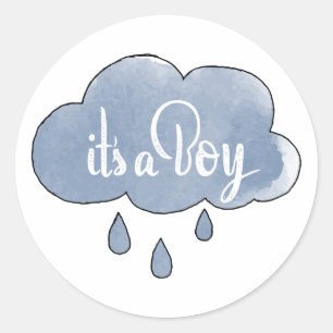 Blue It a Boy Calligraphy Es ist eine junge Art Ge Runder Aufkleber
