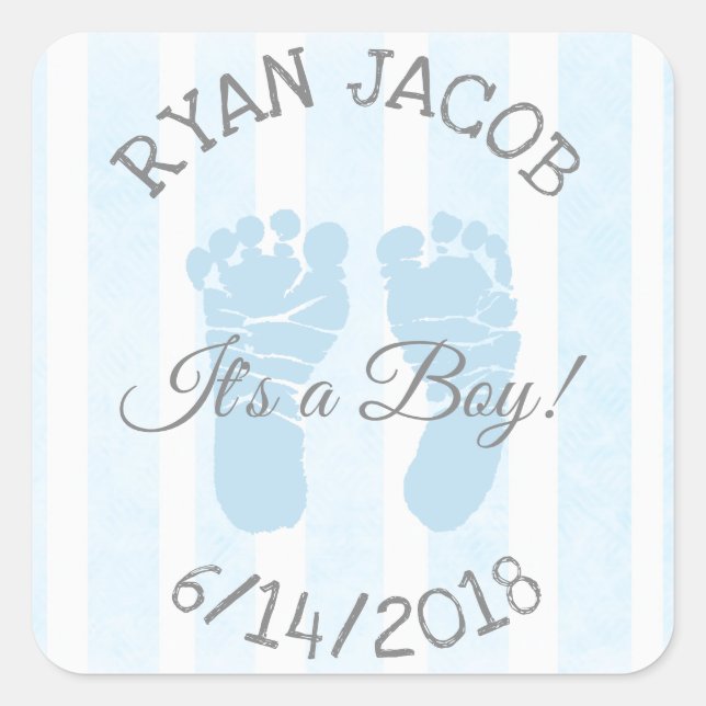 Blue It a Boy Footprints Baby Shower Stickers (Vorderseite)