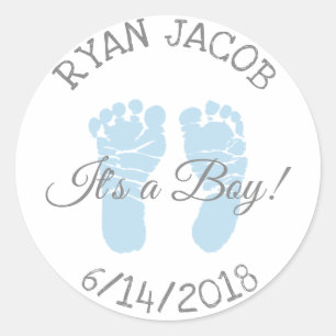 Blue It a Boy Footprints Baby Shower Stickers