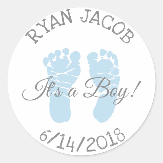 Blue It a Boy Footprints Baby Shower Stickers (Vorderseite)