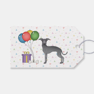 Blue Italian Greyhound Cartoon Dog Happy Birthday Geschenkanhänger