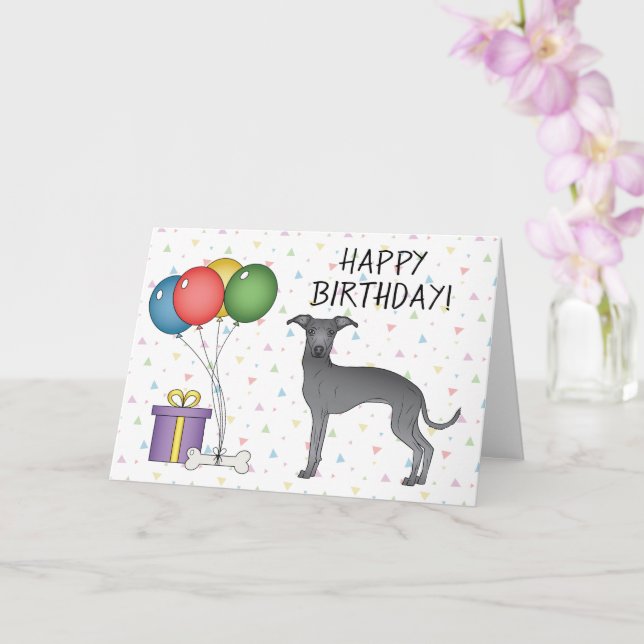 Blue Italian Greyhound Cartoon Dog Happy Birthday Karte (Orchidee)