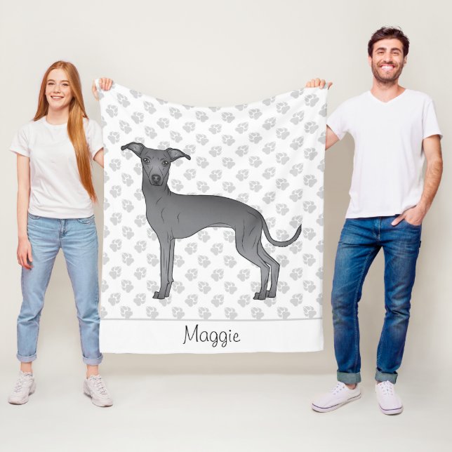 Blue Italian Greyhound Cartoon Dog mit einem Namen Fleecedecke (Beispiel)