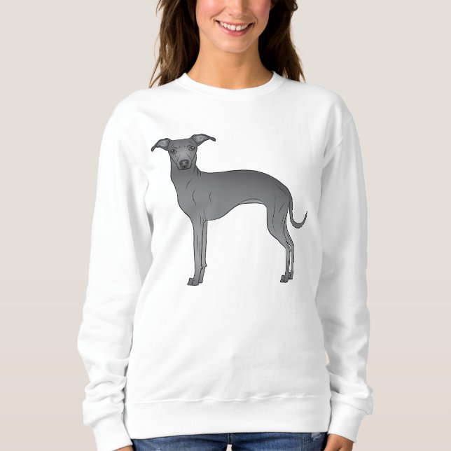 Blue Italian Greyhound Dog Cartoon Illustration Sweatshirt (Vorderseite)