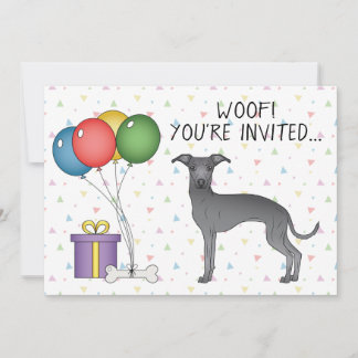 Blue Italian Greyhound Niedlich Cartoon Dog Birthd Einladung