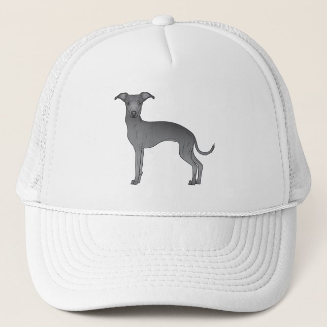 Blue Italian Greyhound Niedlich Cartoon Dog Truckerkappe (Vorderseite)