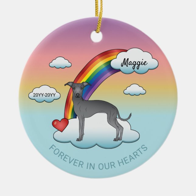 Blue Italian Greyhound Niedlich Dog Rainbow Memori Keramik Ornament (Vorne)