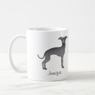 Blue Italian Greyhound Niedlicher Cartoon Hund mit Kaffeetasse