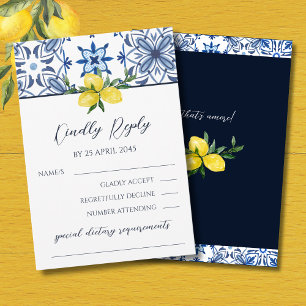 Blue Italian Lemon Mediterranean Wedding RSVP Card Karte