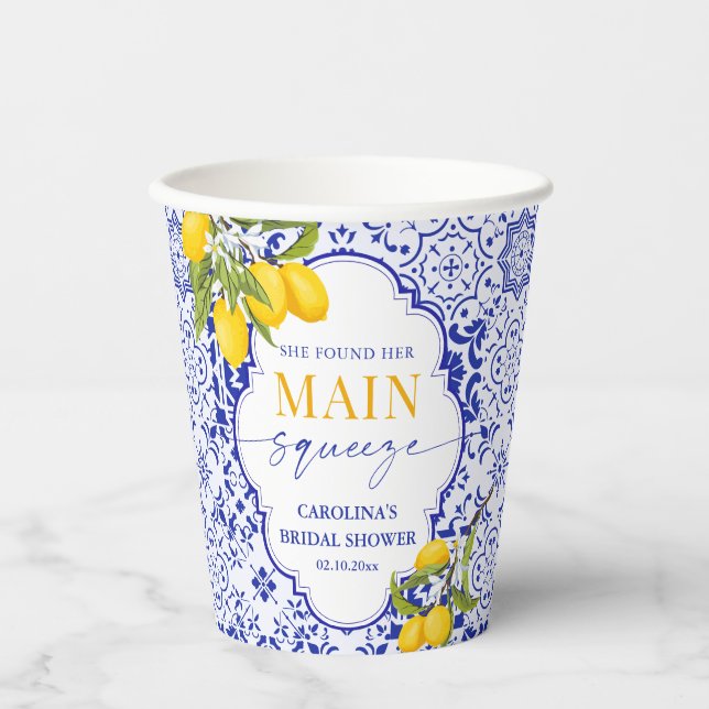 Blue Italian Main Squeeze Brautparty Lemon Pappbecher (Vorderseite)