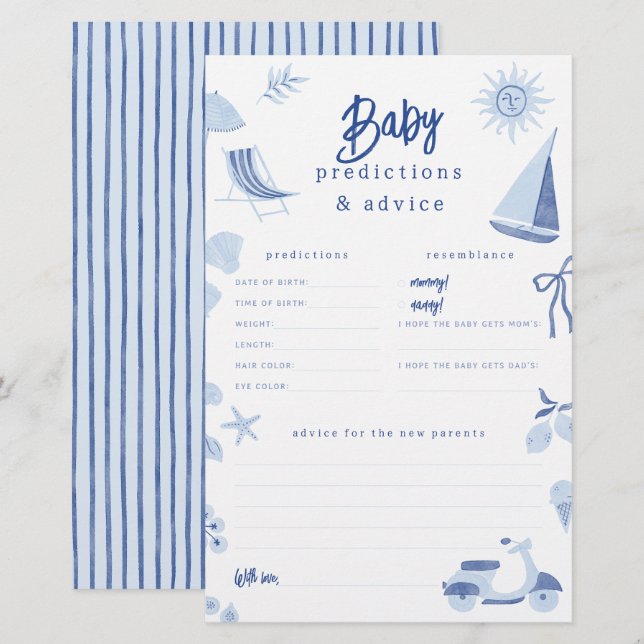 Blue Italian Summer Baby Predictions & Advice Game (Vorne/Hinten)