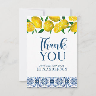 Blue Italian Tile Lemon Brautparty Danke