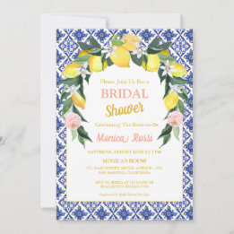 Blue Italian Tiles Lemon Summer Brautparty Einladung