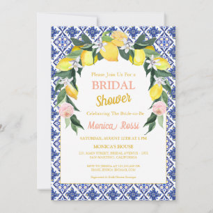 Blue Italian Tiles Lemon Summer Brautparty Einladung