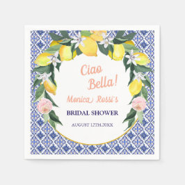Blue Italian Tiles Lemons Ciao Bella Brautparty Serviette